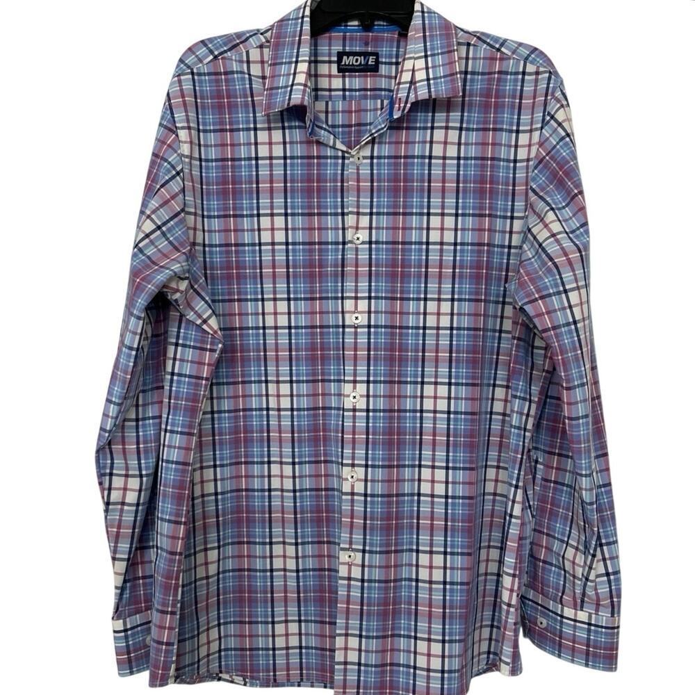MOVE by Quieti Blue & Pink Plaid Performance Button Down Long  Sleeve Shirt XL